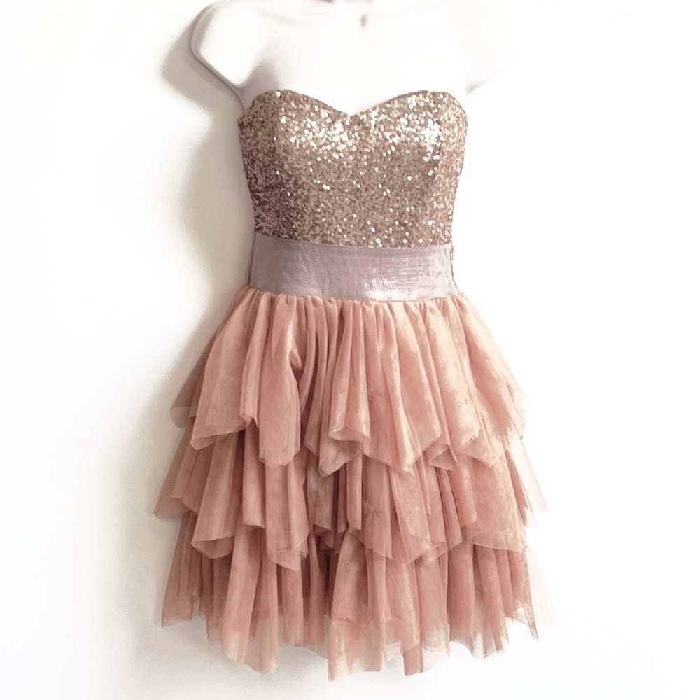 Arden B Sweetheart Sleeveless Mini Dress Gold Tulle Sequins Glam Extra Small